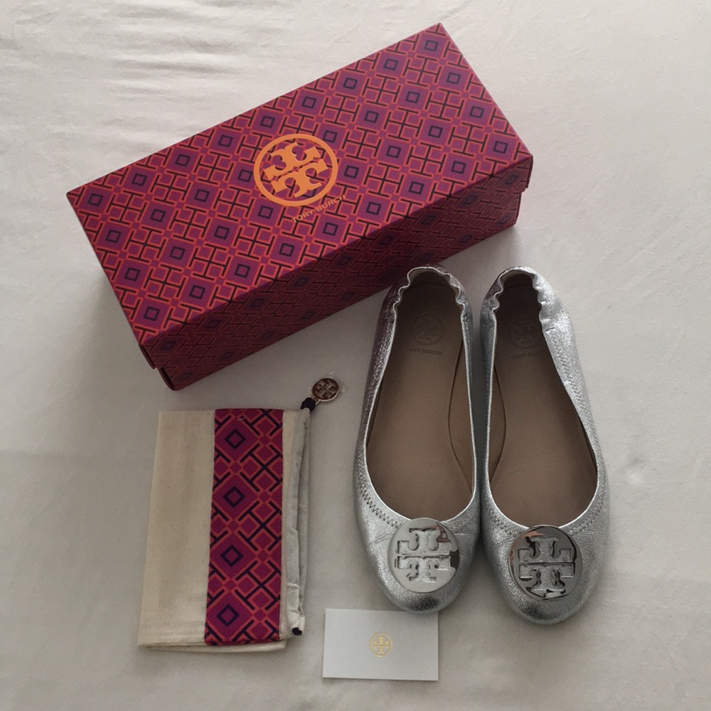 Tory Burch Silver Minnie Ballet Flats